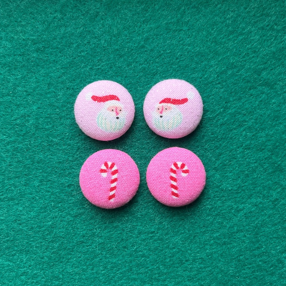 Pink Santa Claus Button Stud Earrings, Red Retro Christmas Stud Earrings